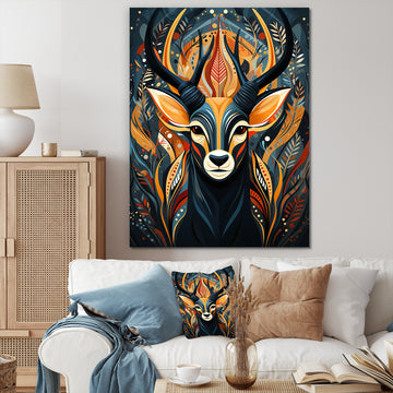 Orange and green African Deer spirit - Deer Framed Canvas Art